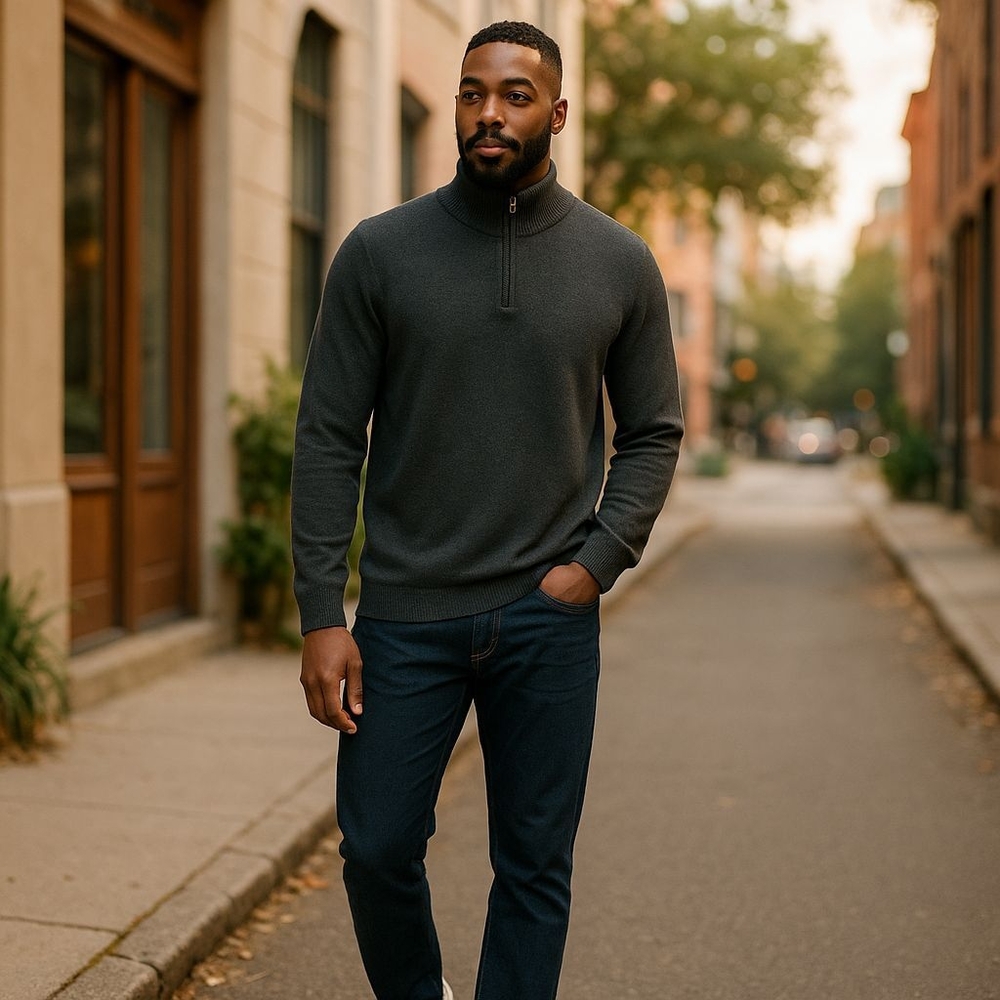 Hawker Rye Men's Gray Half-Zip Sweater